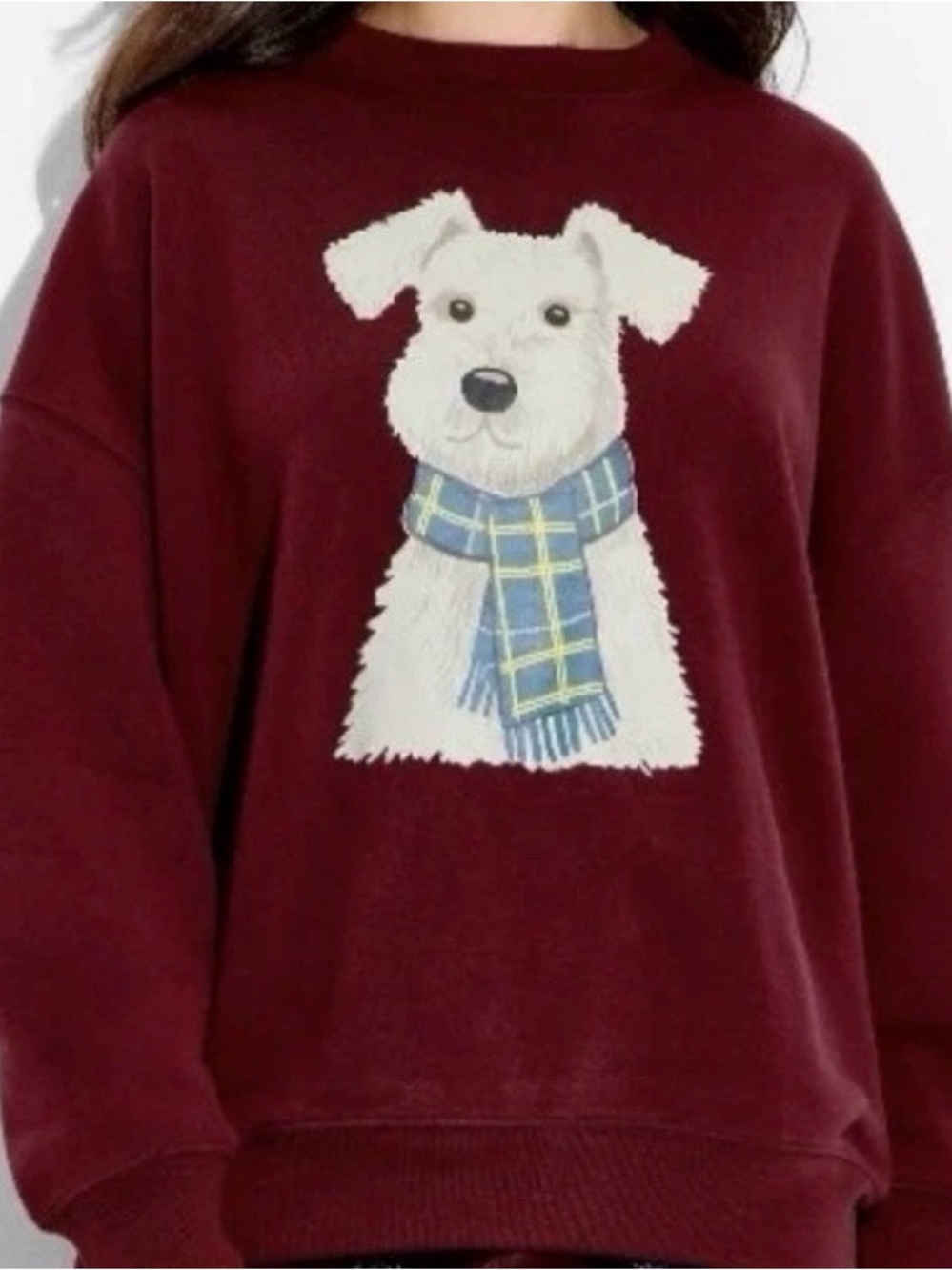 🥥 Zoe+Liv Women’s Dog Scarf Fleece Graphic Pullover Sweatshirt